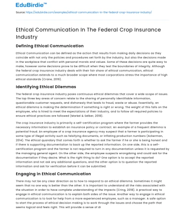 Ethical Communication In The Federal Crop Insurance Industry