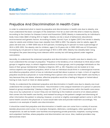 Prejudice And Discrimination In Health Care