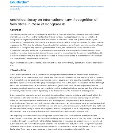 Analyzing Int’l Law: Recognizing New State – Bangladesh