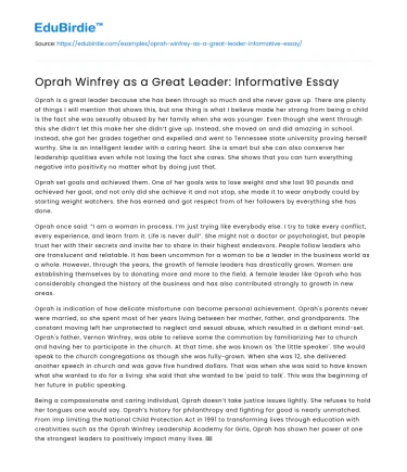 Oprah Winfrey as a Great Leader: Informative Essay