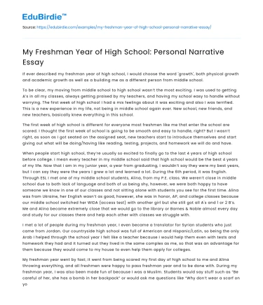 My Freshman Year of High School: Personal Narrative Essay