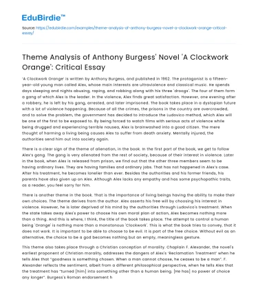 Theme Analysis of Anthony Burgess’ Novel ‘A Clockwork Orange’