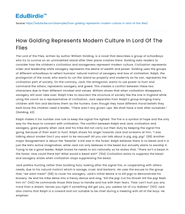 How Golding Represents Modern Culture In Lord Of The Flies