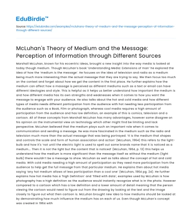 McLuhan’s Theory: Perception of Information through Different Sources