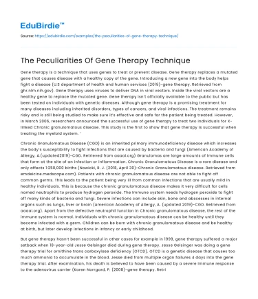 The Peculiarities Of Gene Therapy Technique