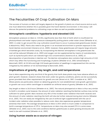 The Peculiarities Of Crop Cultivation On Mars