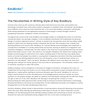 The Peculiarities in Writing Style of Ray Bradbury