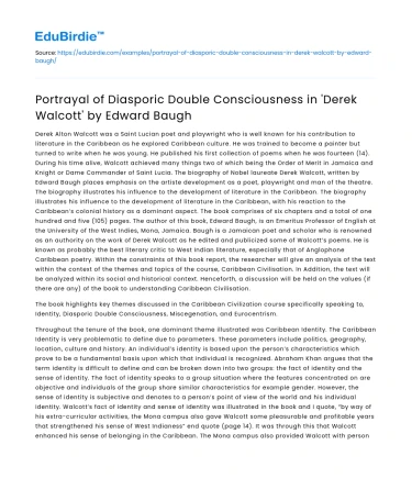 Diasporic Double Consciousness in ‘Derek Walcott’ by Edward Baugh
