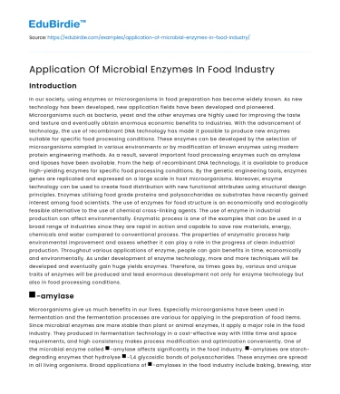 Application Of Microbial Enzymes In Food Industry