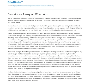 Descriptive Essay on Who I Am