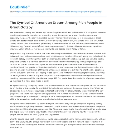 The Symbol Of American Dream Among Rich People In Great Gatsby