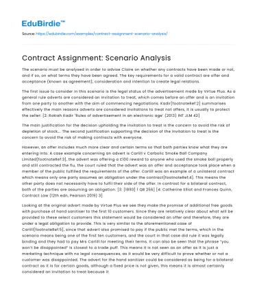 Contract Assignment: Scenario Analysis