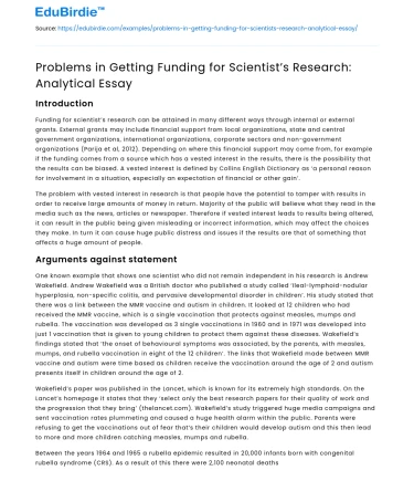 Problems in Getting Funding for Scientist’s Research: Analytical Essay