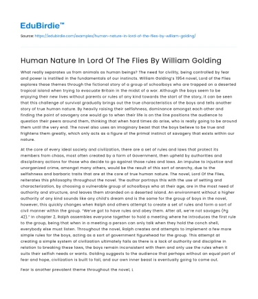 Human Nature In Lord Of The Flies By William Golding