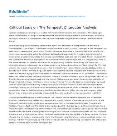 Critical Essay on ‘The Tempest’: Character Analysis