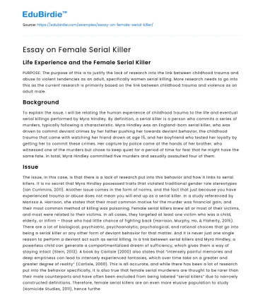 Essay on Female Serial Killer