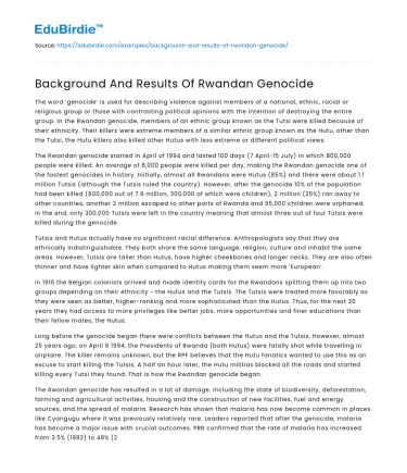 Background And Results Of Rwandan Genocide