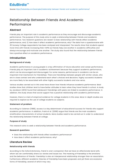 Relationship Between Friends And Academic Performance