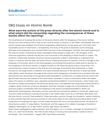 DBQ Essay on Atomic Bomb