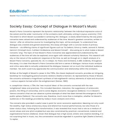 Society Essay: Concept of Dialogue in Mozart’s Music