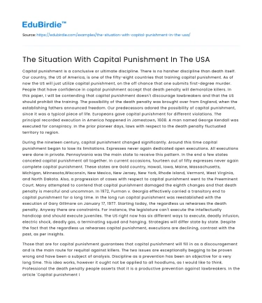 The Situation With Capital Punishment In The USA