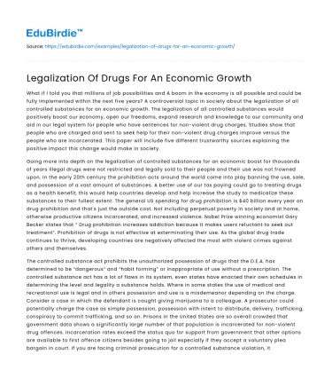 Legalization Of Drugs For An Economic Growth