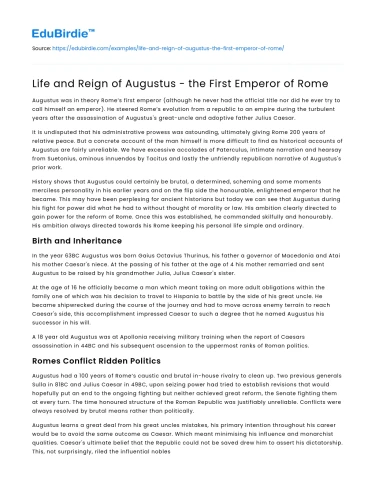 Life and Reign of Augustus – the First Emperor of Rome