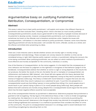 Justifying Punishment: Retribution, Consequentialism, or Compromise