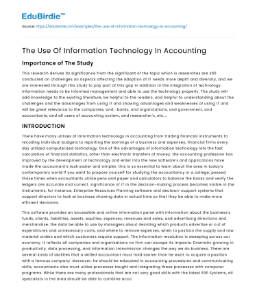 The Use Of Information Technology In Accounting