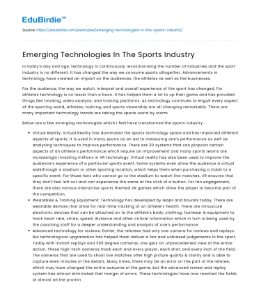 Emerging Technologies In The Sports Industry