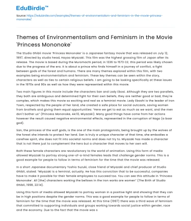 Themes of Environmentalism and Feminism in the Movie ‘Princess Mononoke’