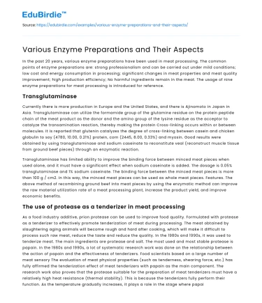 Various Enzyme Preparations and Their Aspects