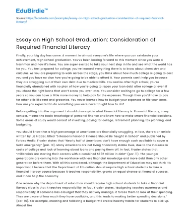 High School Graduation and Financial Literacy