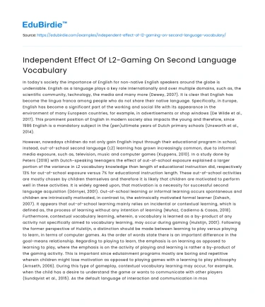 Independent Effect Of L2-Gaming On Second Language Vocabulary
