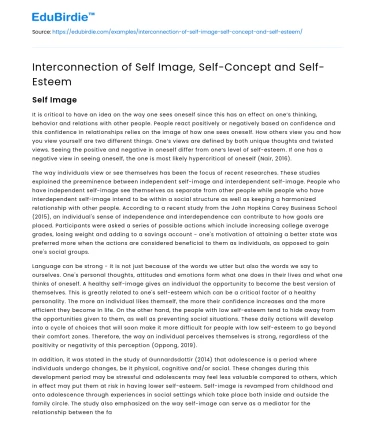 Interconnection of Self Image, Self-Concept and Self-Esteem