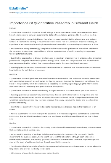 Importance Of Quantitative Research In Different Fields