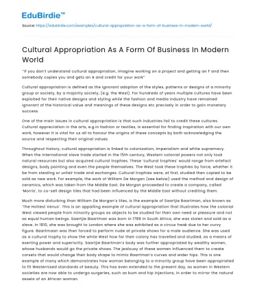 Cultural Appropriation As A Form Of Business In Modern World