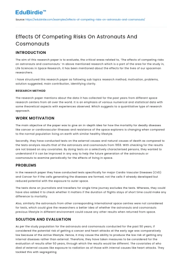 Impact of Competing Risks on Space Travelers
