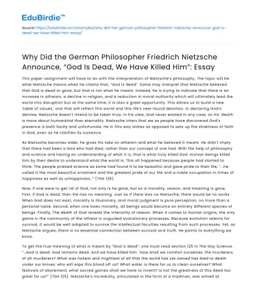 Friedrich Nietzsche: “God Is Dead”