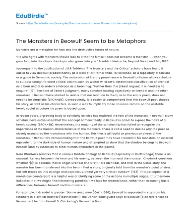 The Monsters in Beowulf Seem to be Metaphors