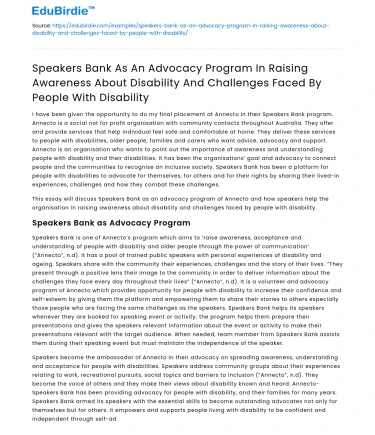 Speakers Bank: Advocacy for Disability Awareness