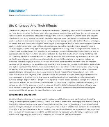 Life Chances And Their Effects