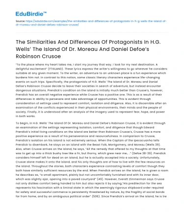 Protagonists in The Island of Dr Moreau and Robinson Crusoe