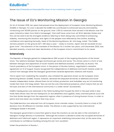 The Issue of EU’s Monitoring Mission in Georgia