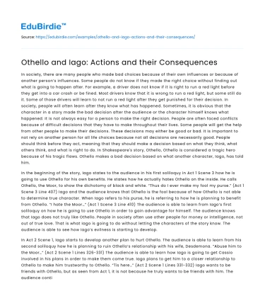 Othello and Iago: Actions and their Consequences