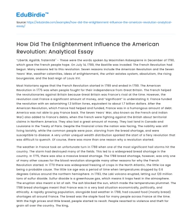 Enlightenment’s impact on American Revolution: Analysis