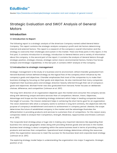 Strategic Evaluation and SWOT Analysis of General Motors
