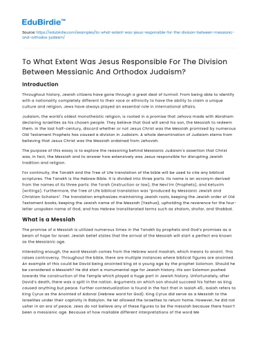 Jesus’ role in Messianic vs Orthodox Judaism division