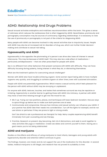 ADHD: Relationship And Drugs Problems