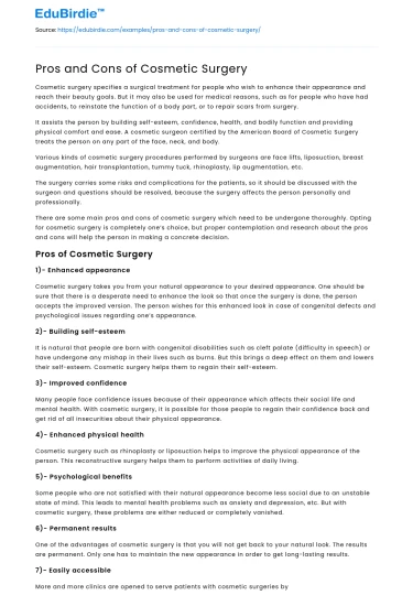 Pros and Cons of Cosmetic Surgery